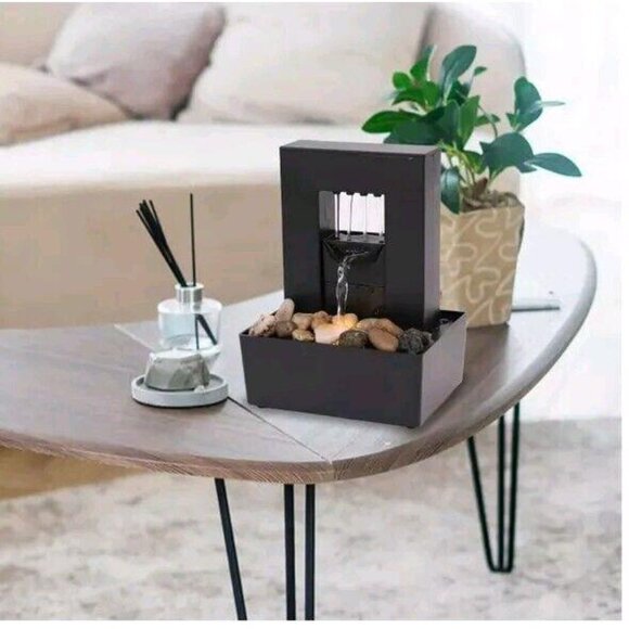 🐰🎉Indoor Modern Pebble Design Table Top Fountain With LED Lights - Picture 2 of 5